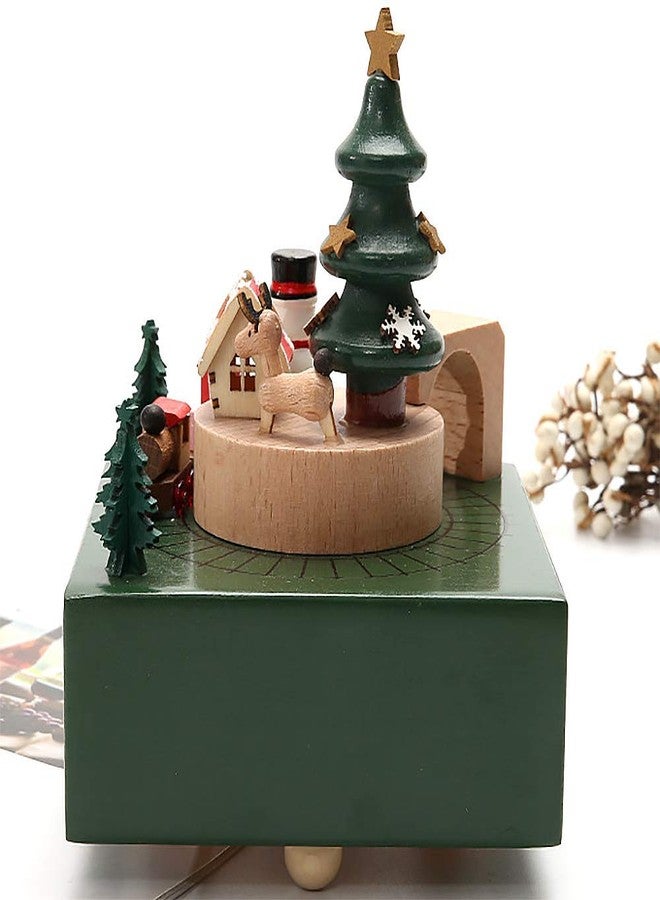MENGDUO Music Box, Snowman Elk Wooden Rotation Crafts Music Box, Mini Train Rotates with Music, Exclusive Toy Gifts for Christmas (Green) - Image 4